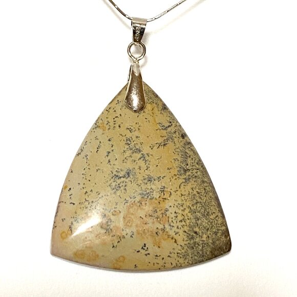 Natural Earthy Dendritic Jasper Pendant, Large Genuine Gemstone Triangle Pendant - Picture 6 of 11